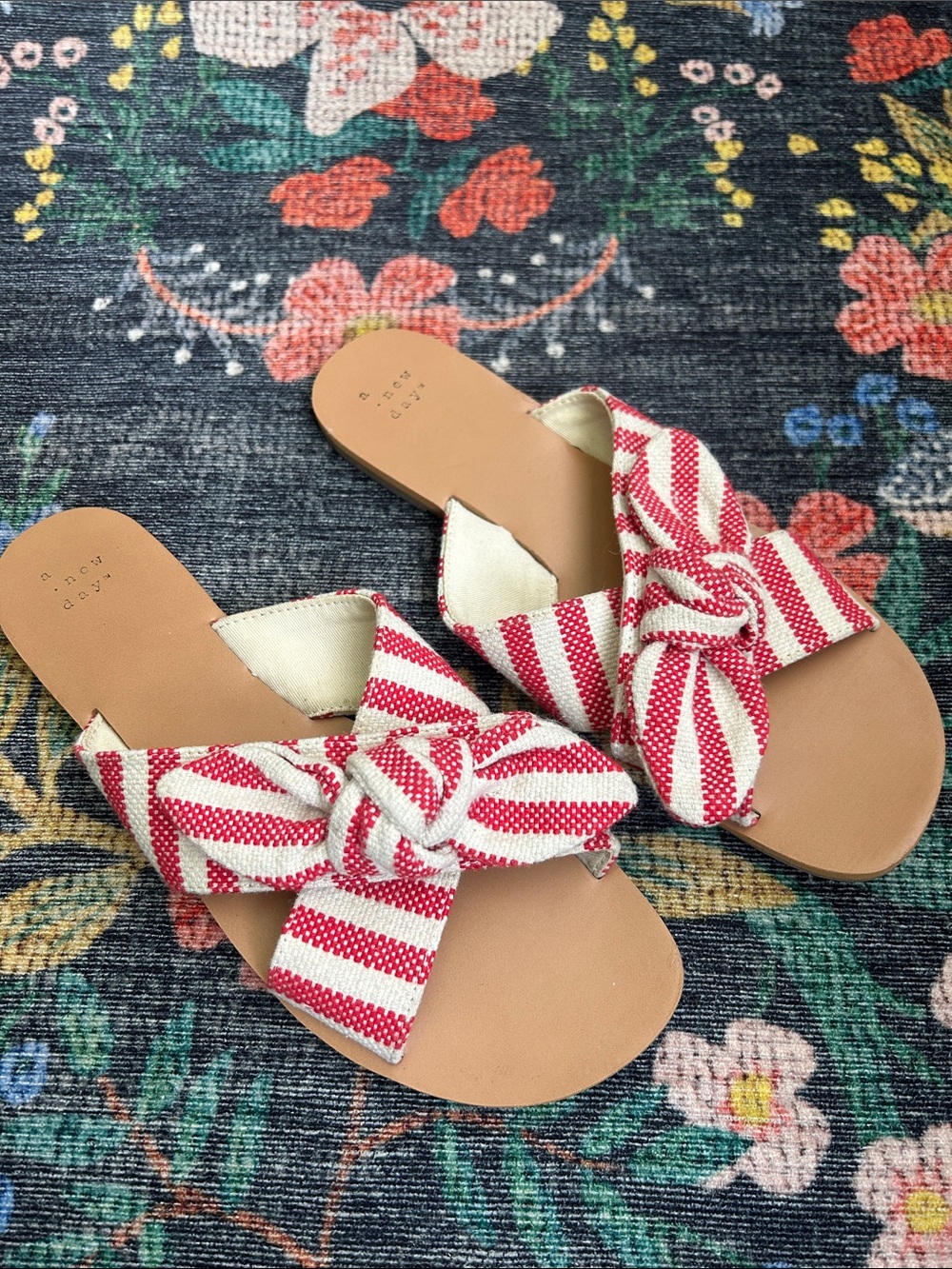 A New Day Striped Bow Slide Sandals, Size 10